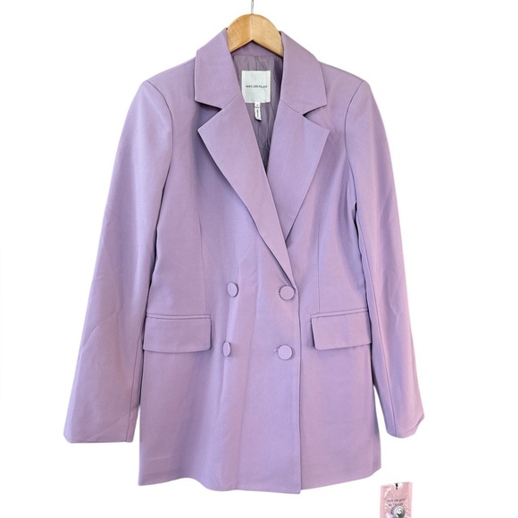 NWT Avec Les Filles Double-Breasted Blazer in Lilac - Picture 4 of 11